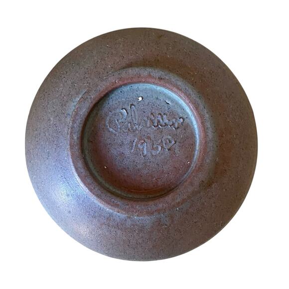 Mid Century Modern Pottery Bowl Artist Signed Palmer 1950 Matte Brown Speckled - Picture 3 of 9